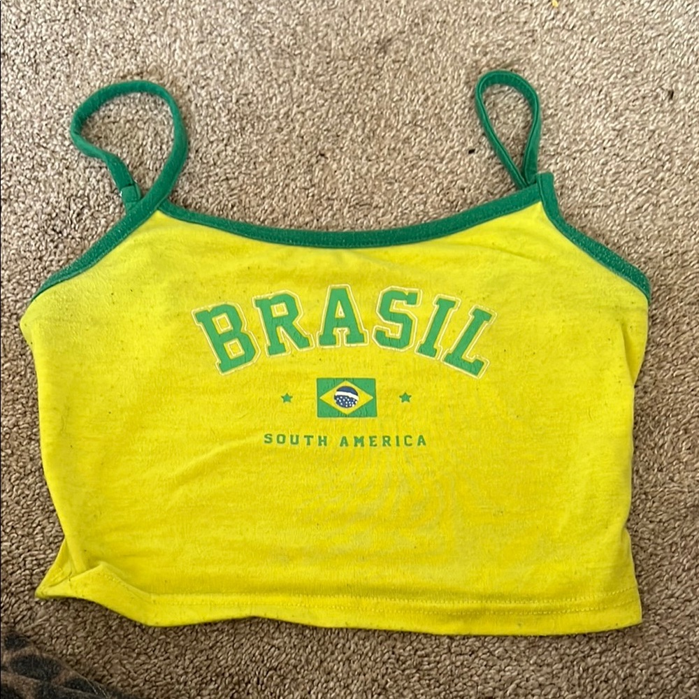 SHEIN Yellow and Green Brasil Crop Top